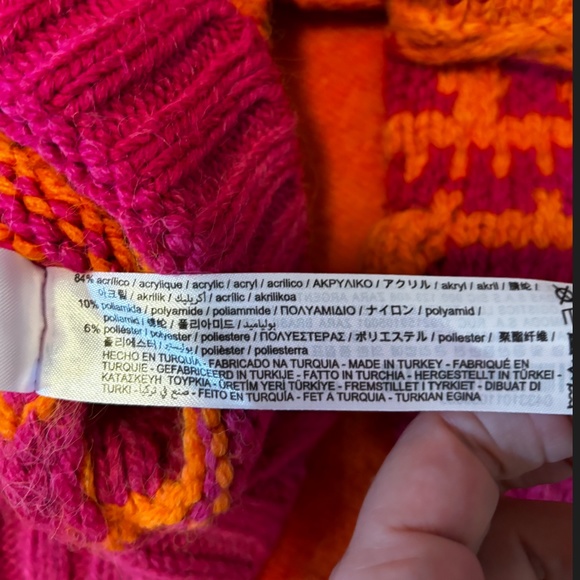 Zara hot pink and orange pompom knit jacquard cardigan NWT - Picture 8 of 10